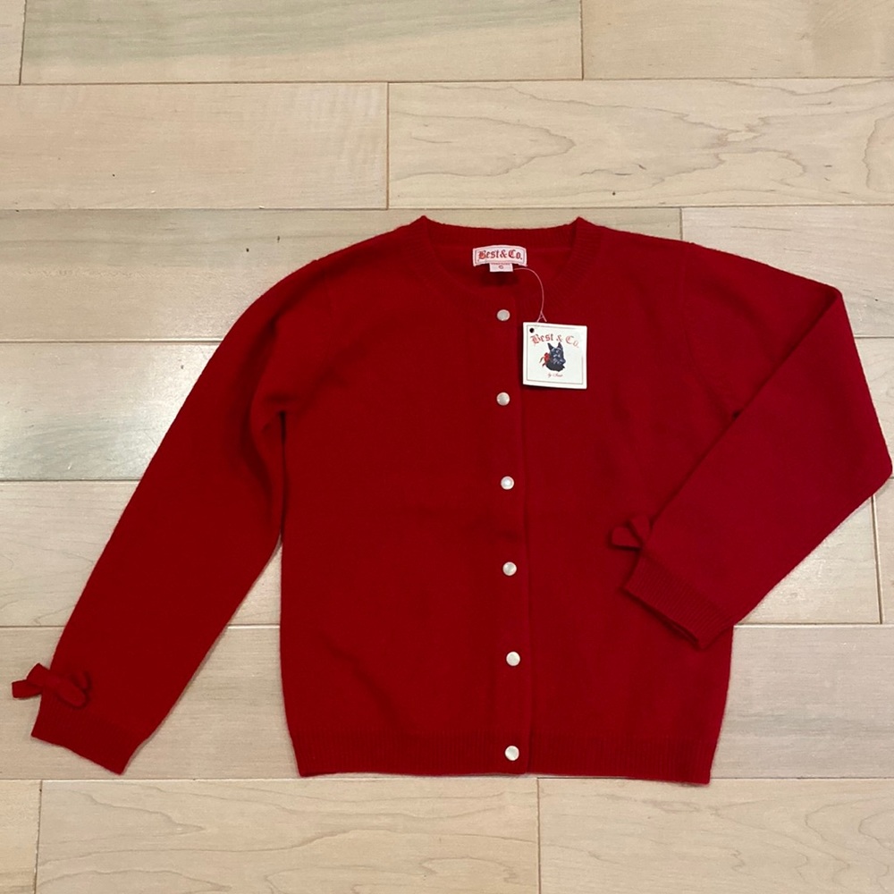 Best & Co girls red softest cashmere bow accents cardigan